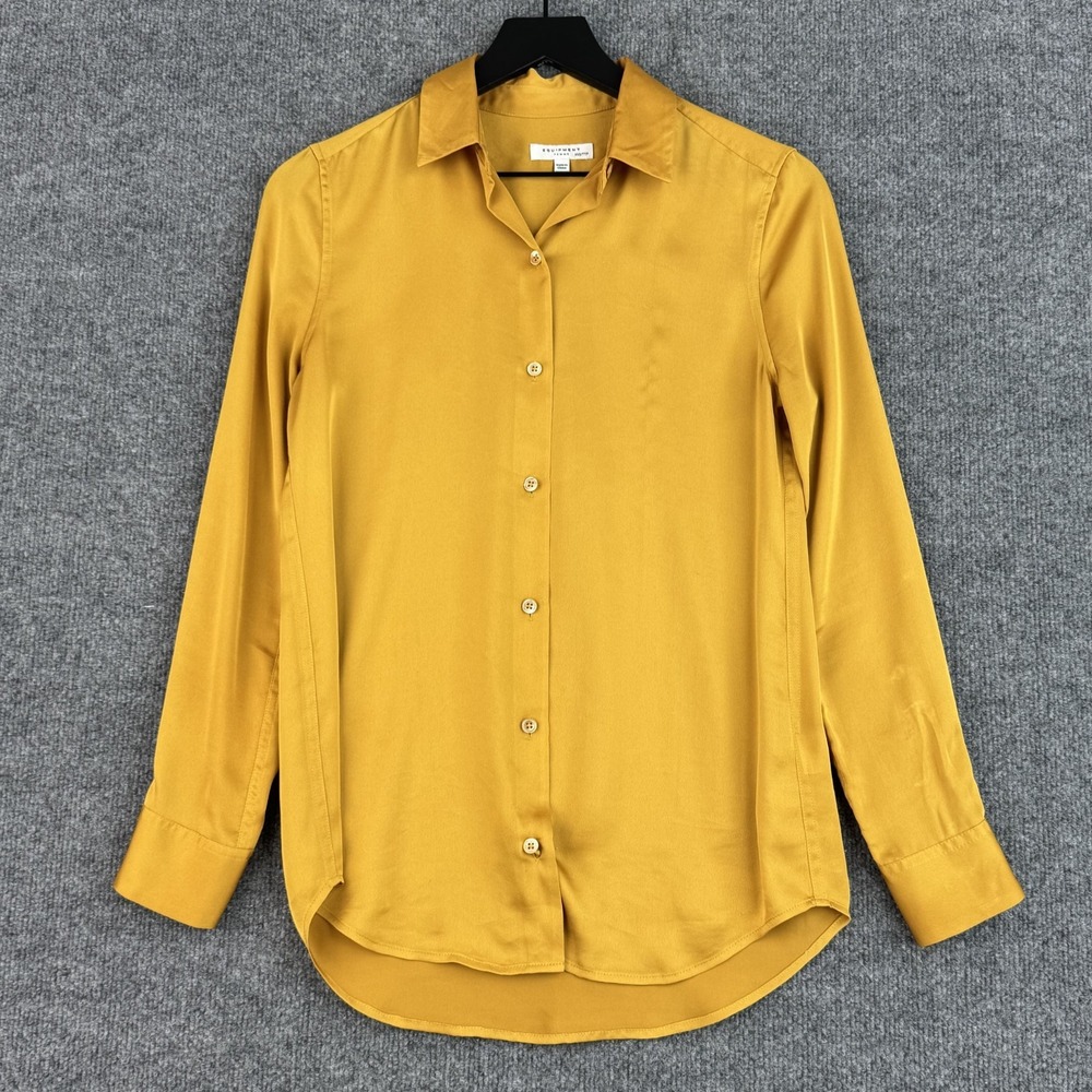 Equipment Femme Blouse Womens XXS Mustard Yellow Resort Old Money Long Sleeve